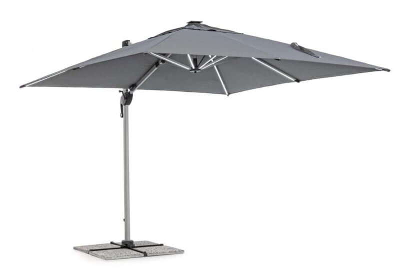 Tenda da sole grigia con struttura in alluminio, ideale per giardini e terrazzi, protezione dal sole e design elegante.