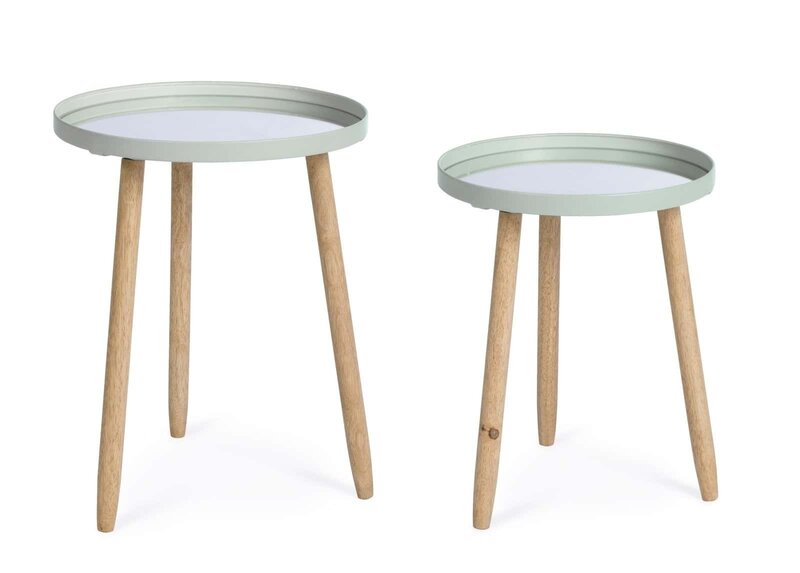 Tavolini in legno e bianco, stile scandinavo, arredo casa moderna, complemento d'arredo elegante.