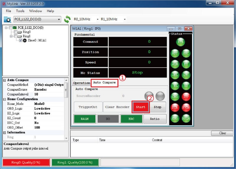 MyLink工具 如何實現單軸 系列之Compare Trigger Out 設定軸移動參數及Enable Auto Compare 1