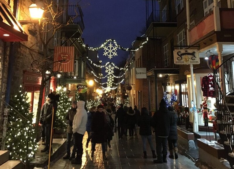 Streets with Christmas decoration at Petit Champlain