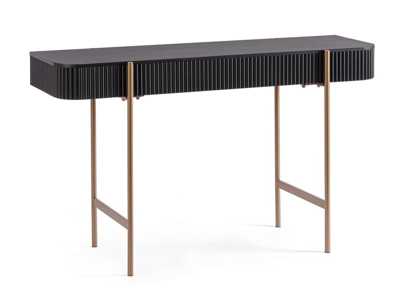 Scrittoio nero elegante con gambe in stile minimal.