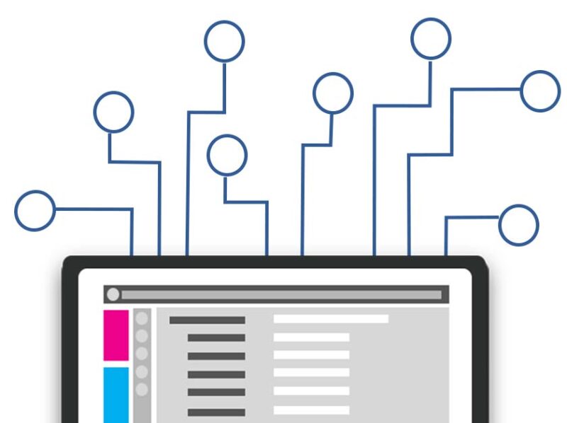 Multiple nodes connecting to picture of laptop