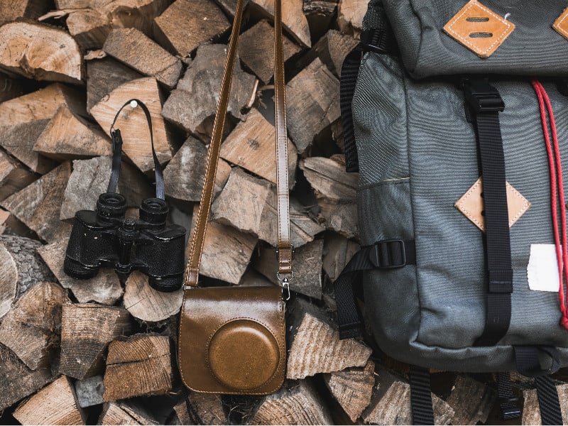 travel backpack camera and binoculars