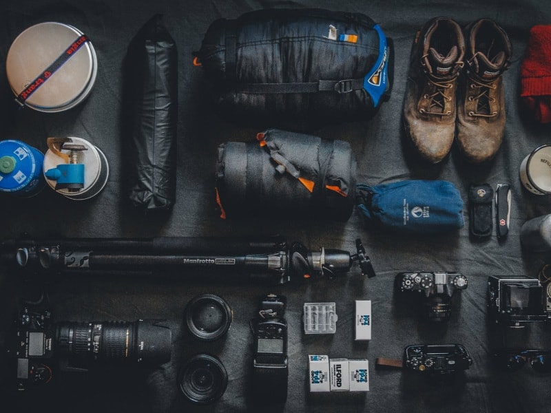 photo equipment and hiking stuff