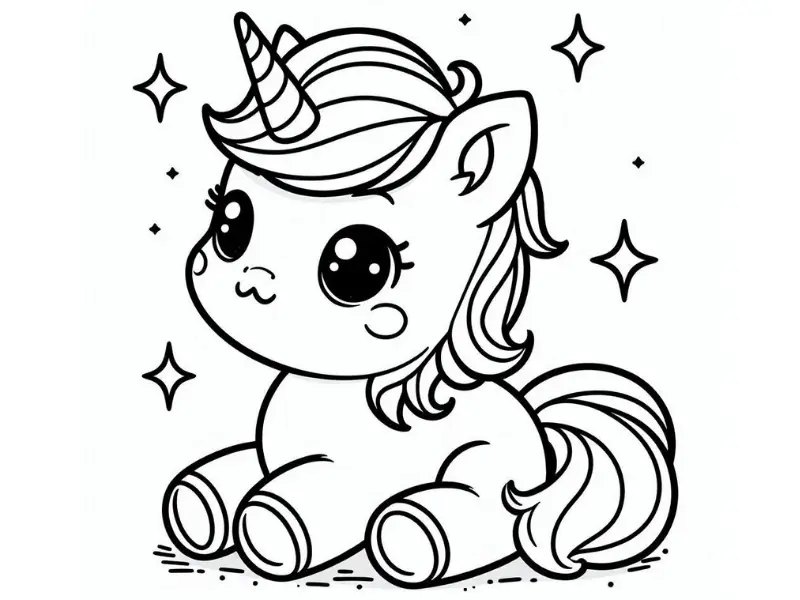 Niedliches baby einhorn ausmalbild als Ausmalbild zum kostenlosen Drucken und Ausmalen