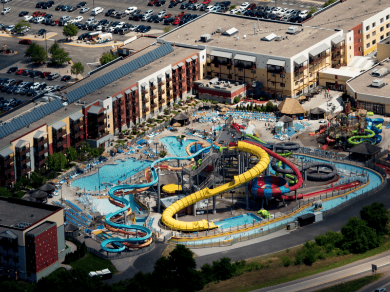Birdeye view of the Kalahari resort with water park and slides