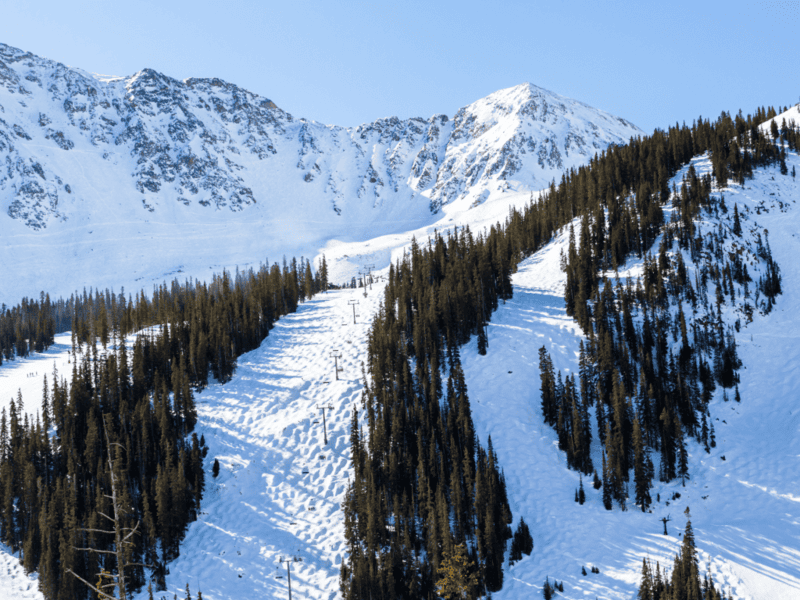 birdeye view of ski slopes of Loveland mountain