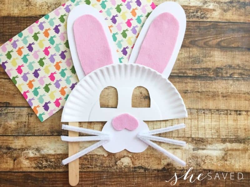 bunny mask made with a paper plate