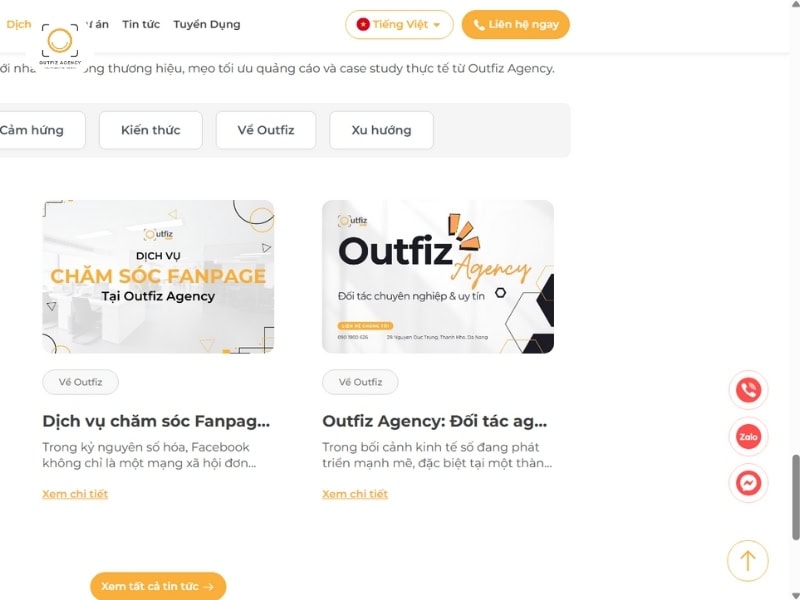 Dịch vụ thiết kế trang web Đà Nẵng tích hợp Messenger, Zalo và ứng dụng chat chuẩn SEO từ Outfiz Agency