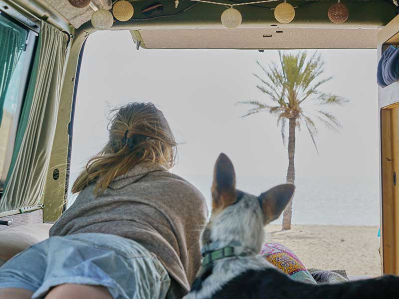 woman and dog roadtrip