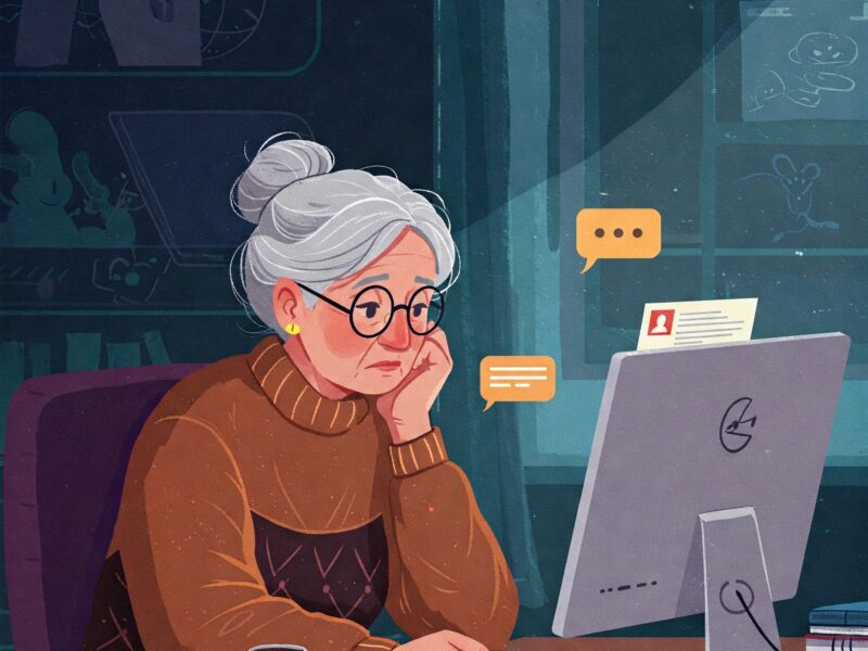 a woman sitting at a computer