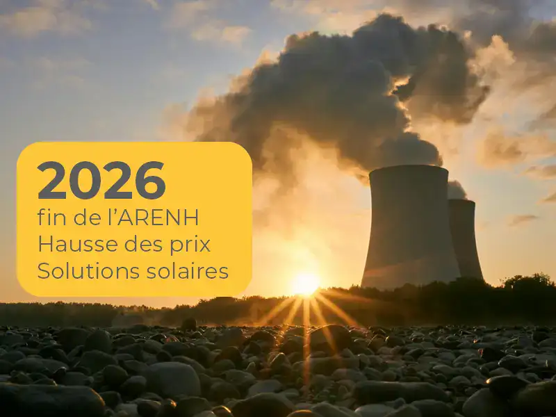 centrale nucléaire, coucher de soleil, texte sur la fin de l'arenh
