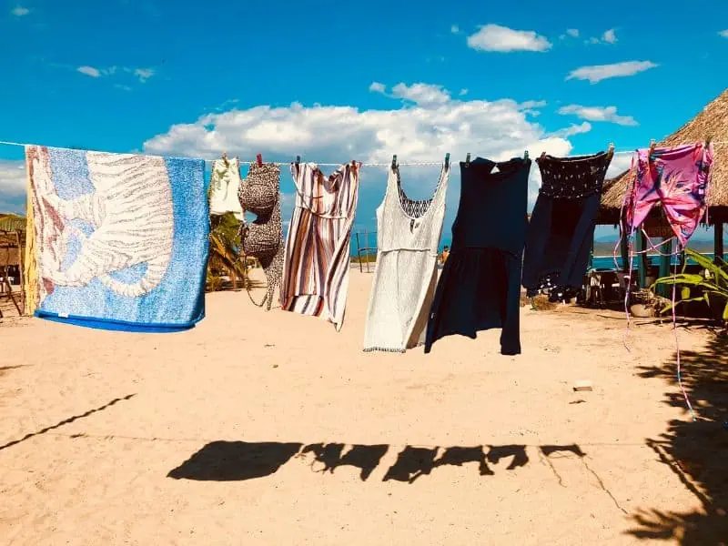 clothes hanging on a clothes line on the beach in Chacahua Oaxaca