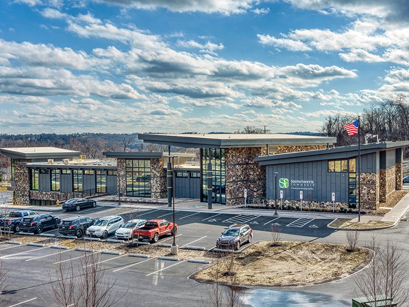 Exterior view of the new South Fayette Township administration and police building in Morgan, PA