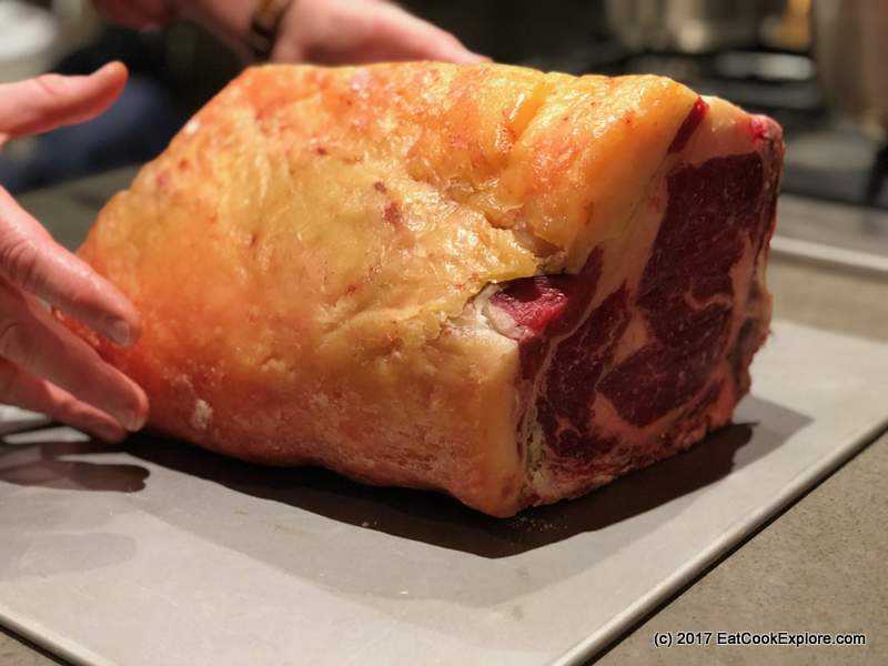 A beautiful joint of grass fed beef. See the buttery yellow fat. A beautiful joint of grass fed beef. See the buttery yellow fat.
