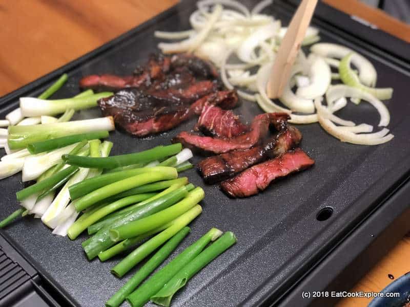 Korean BBQ Beef Bulgogi REcipe cooked on an electric table top grill