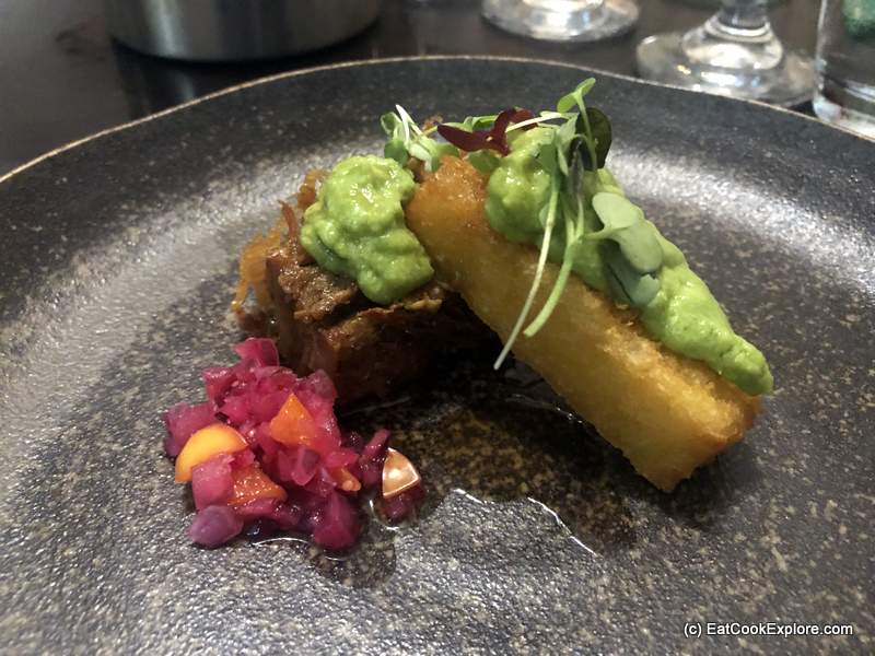 Pisqu for Terrific Peruvian Cuisine 10 Pisqu Peruvian Chicharron Organic pork belly, yuca croqueta, tumbo, criolla sauce, aguaymanto