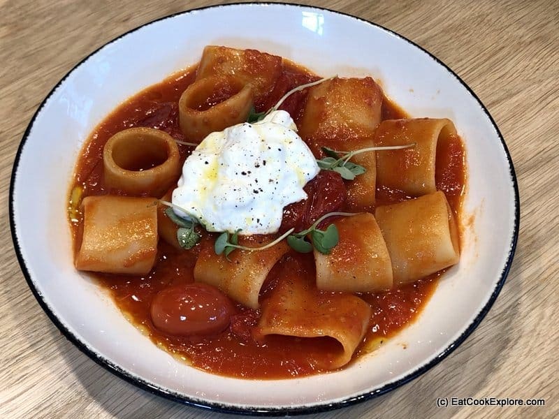 True Italian Taste Paccheri Pasta in a tomato sauce with straciatella cheese