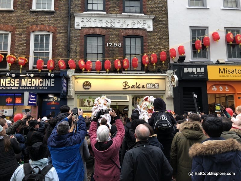 Lion dance in London Chinatown