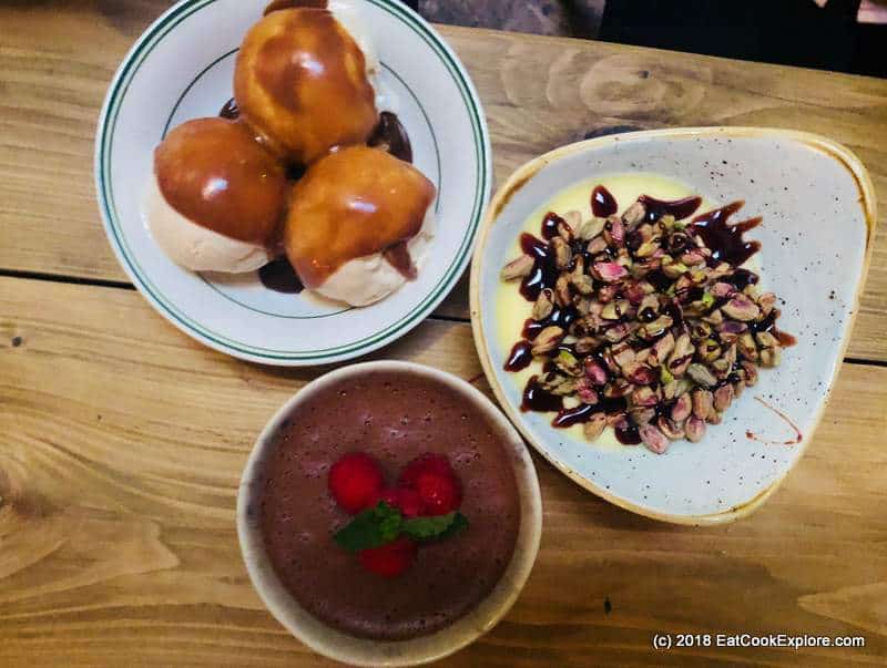 Sarona Puddings, Tahini ice cream, pistachios and yoghurt and chocolate mousse Sarona Puddings, Tahini ice cream, pistachios and yoghurt and chocolate mousse