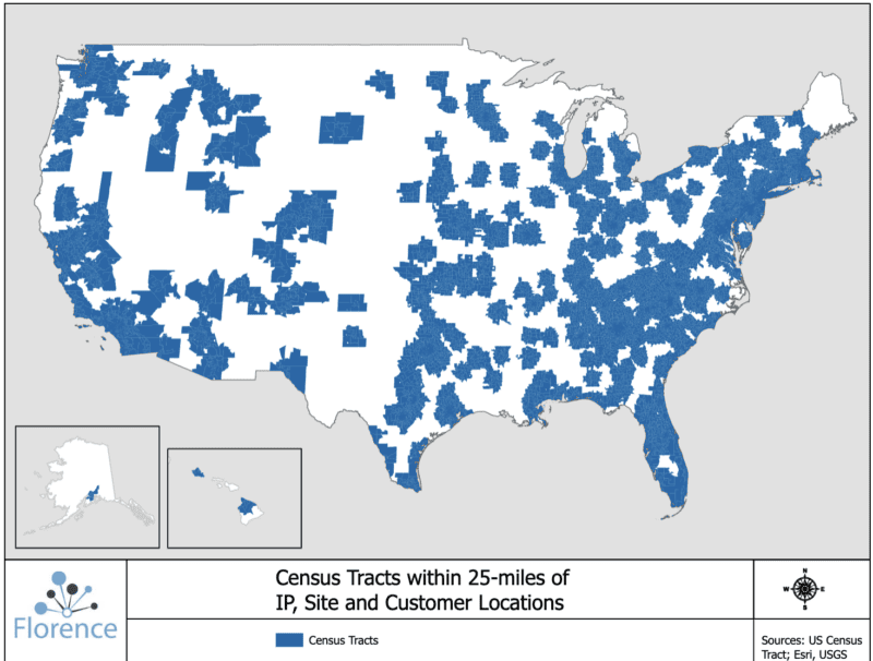 Map of Florence sites across U.S. 