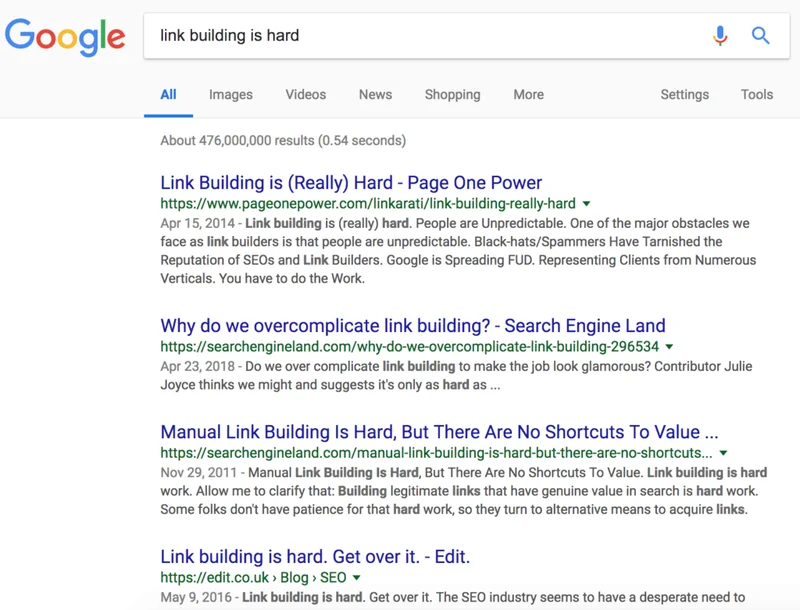 Google search for link building is hard