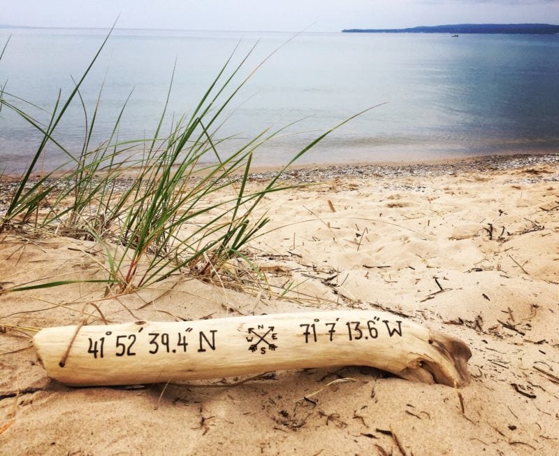 Driftwood Sign GPS Coordinates Beach