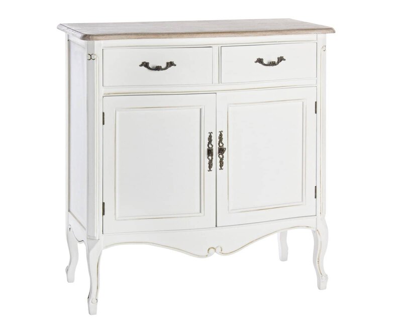 Cassettiera classica bianca con dettagli in stile vintage, ideale per decorazioni d'interni eleganti.