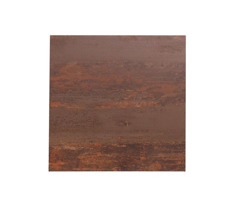 Square wooden plank with a dark brown, weathered, distressed finish.
