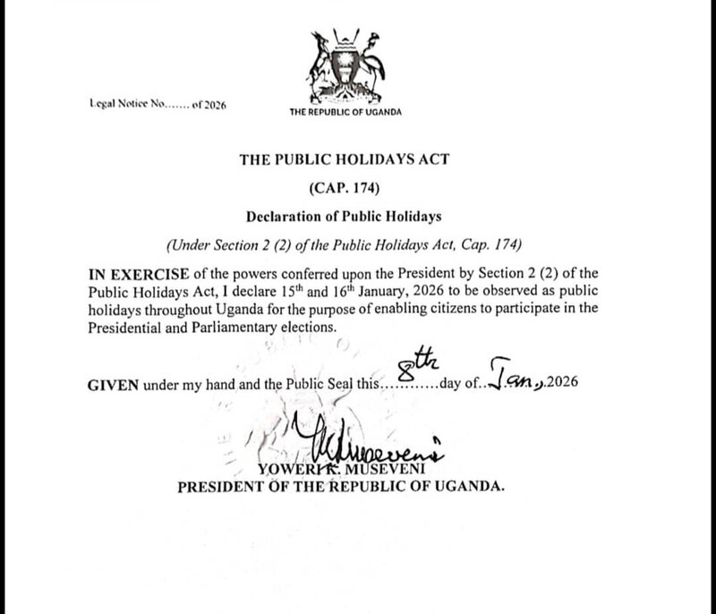 President Museveni Declares Two Days of Public Holidays Ahead of General Elections IMG-20260109-WA0782