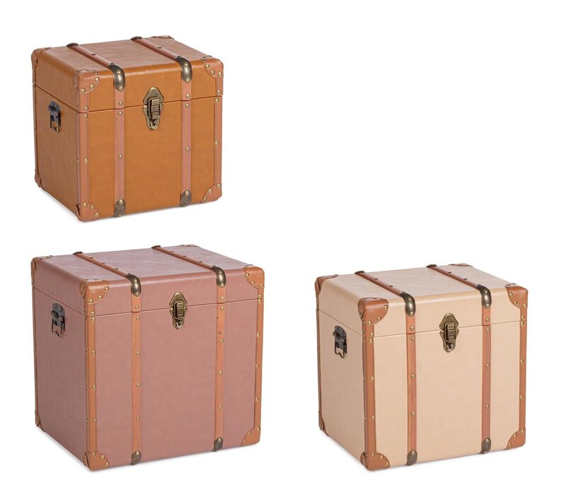 Valigia vintage in pelle marrone e beige, stile retrò, perfetta per viaggi eleganti e classici.