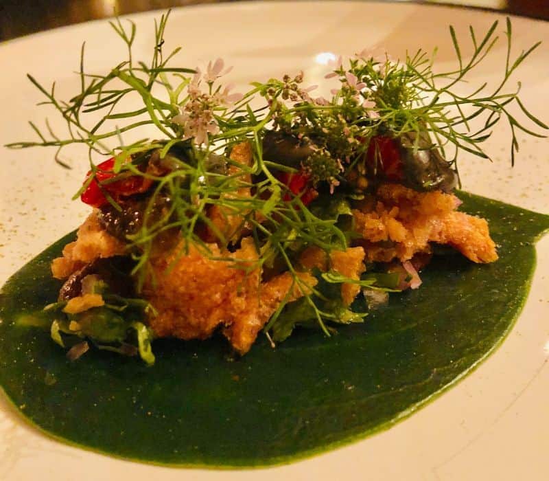 fancy taco at el destilado restaurant in oaxaca city
