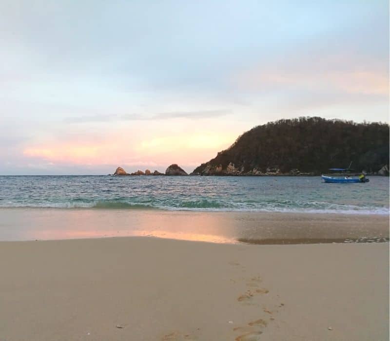 Playa Riscalillo at sunset in huatulco oaxaca mexico 