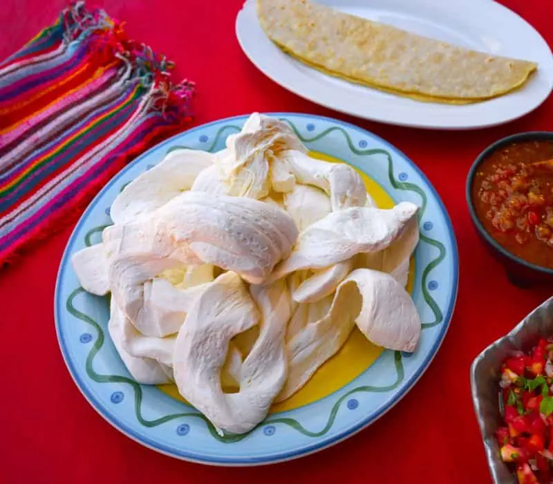 plate of oaxaca cheese or queso oaxaca