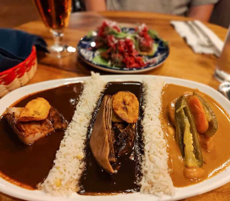 plate of mole at las quince letras oaxaca restaurant