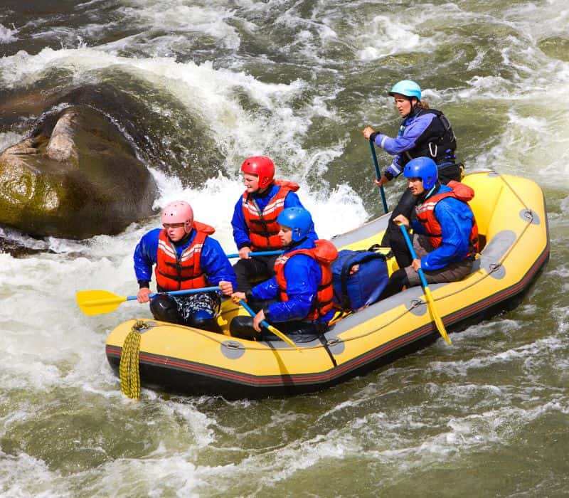 five people river rafting in huatulco mexico