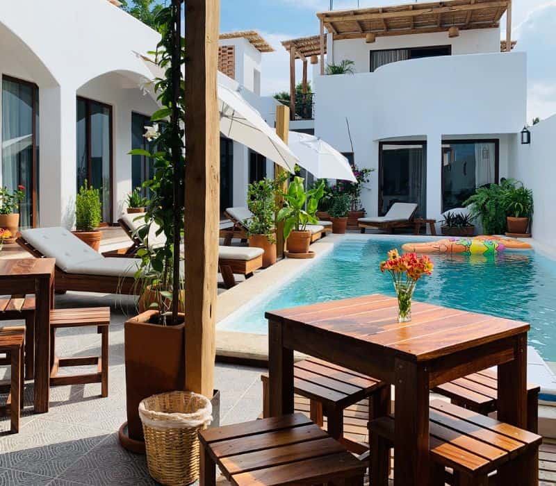 pool area at Casa Beu, one of the best Puerto Escondido Luxury Hotels