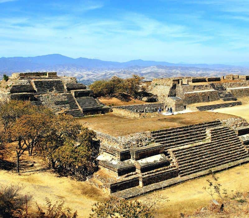 ancient stone pyramids at monte alban ruins in oaxaca mexico