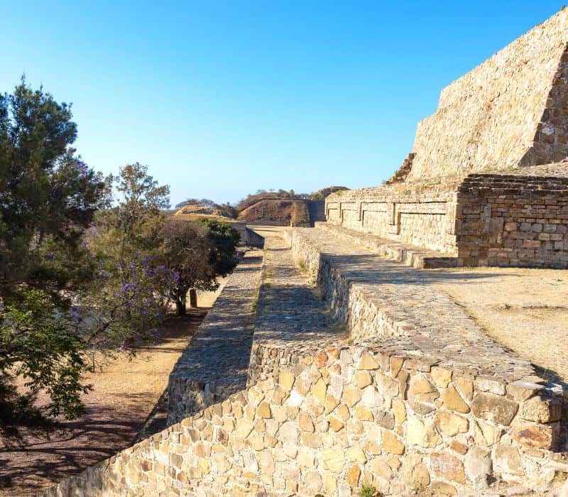 stone steps at monte alban ruins in oaxaca mexico