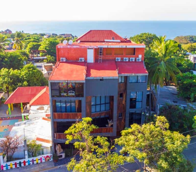 drone shot of Madre Tierra Puerto Escondido front view