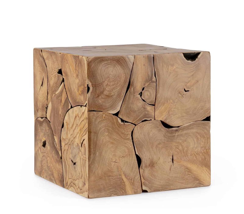 Testo alternativo: Cubo di legno naturale con texture robusta e dettagli di fibra visibile. Facile da abbinare a arredamenti moderni e rustici.