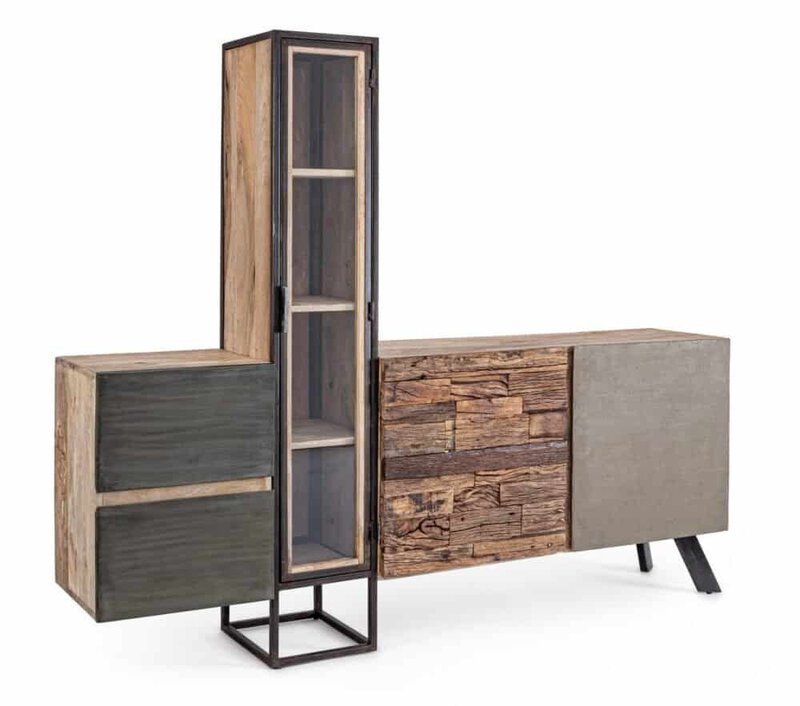Balcone in legno con design industriale e naturale.