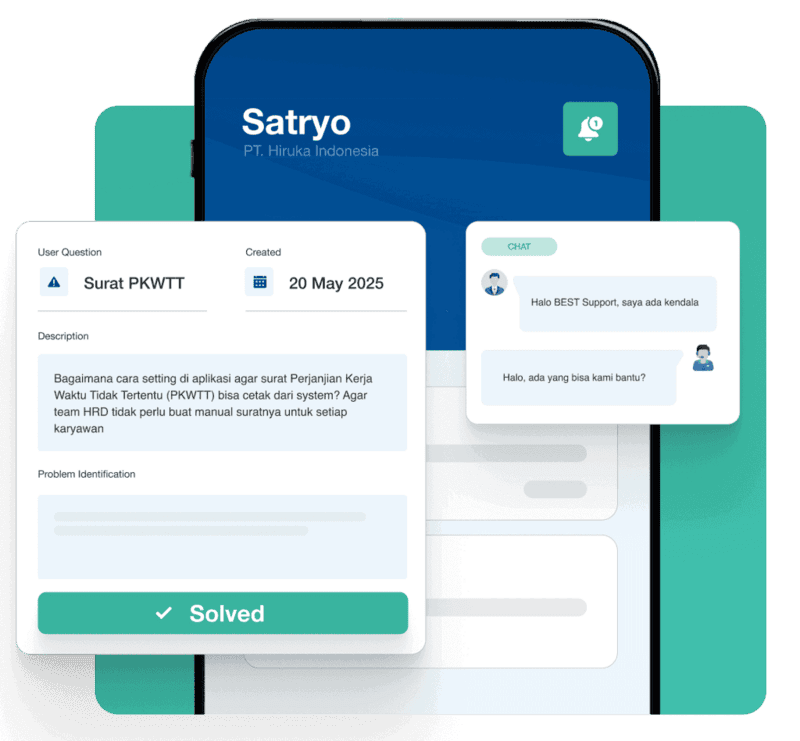 Cloud based customer support chat application interface for BEST Software Indonesia powered by Pro Int showcasing task management real time chat and issue resolution tools for efficient business operations