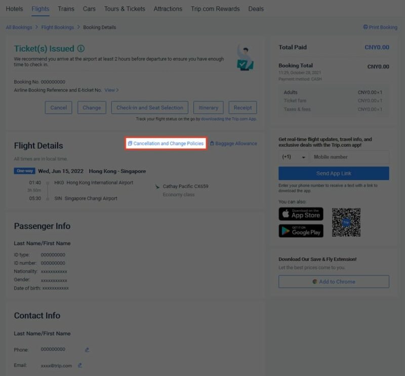 How to cancel or change Trip.com flights: View change or cancellation policies after booking