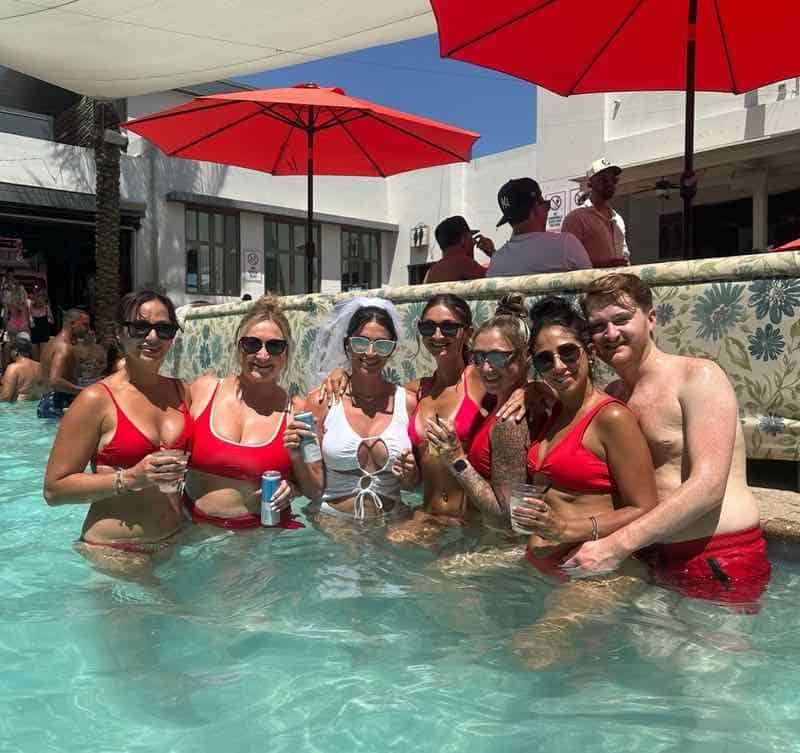 bachelorette trip girls in the pool