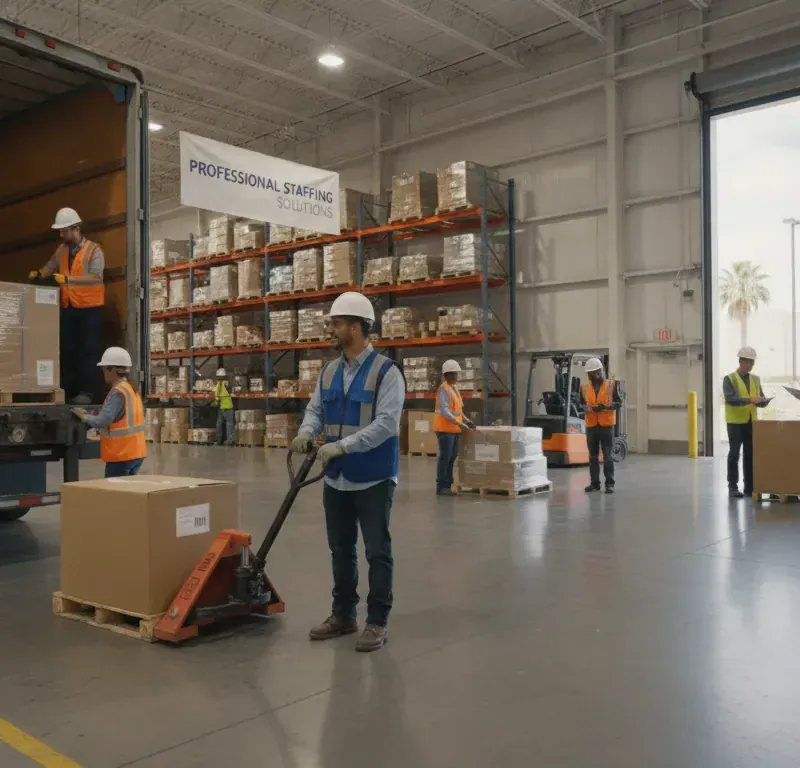 Warehouse workers in safety vests at a South Dallas logistics facility