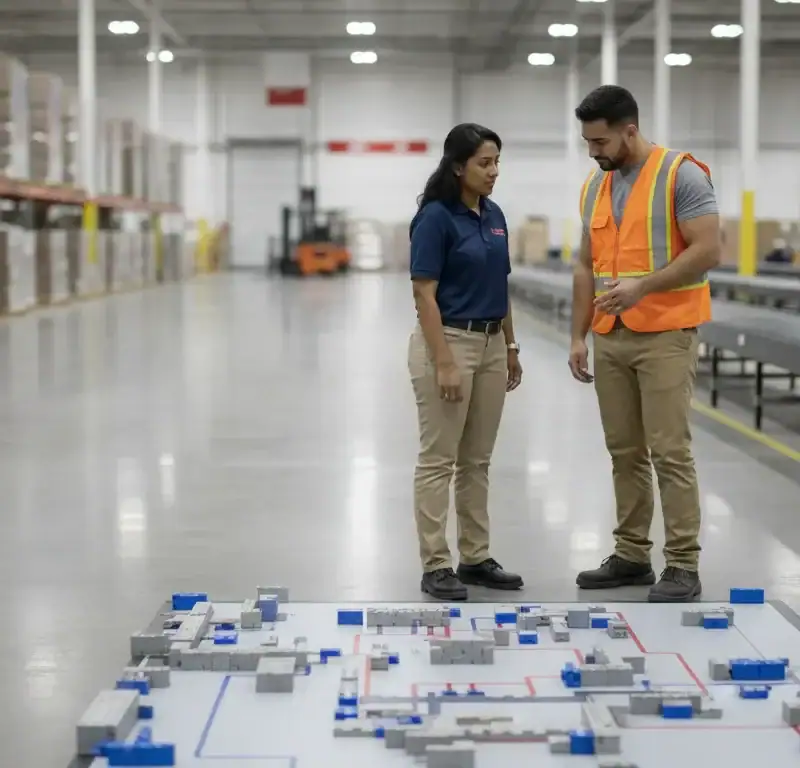 DFW warehouse supervisor coordinating a safe shift with a worker