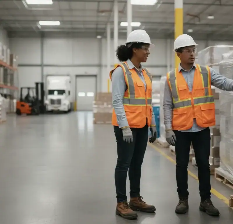 DFW warehouse supervisor coaching a new employee during a safe shift