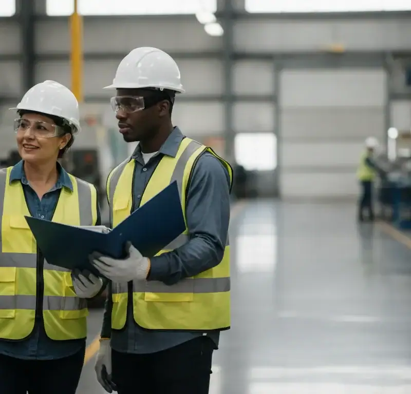 Manufacturing supervisor reviewing safe work practices with a staffing candidate in Texas
