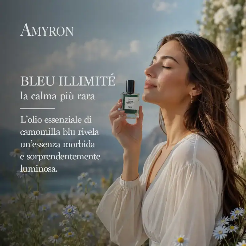 Bleu Illimité AMYRON profumo alla camomilla blu in un rituale quotidiano